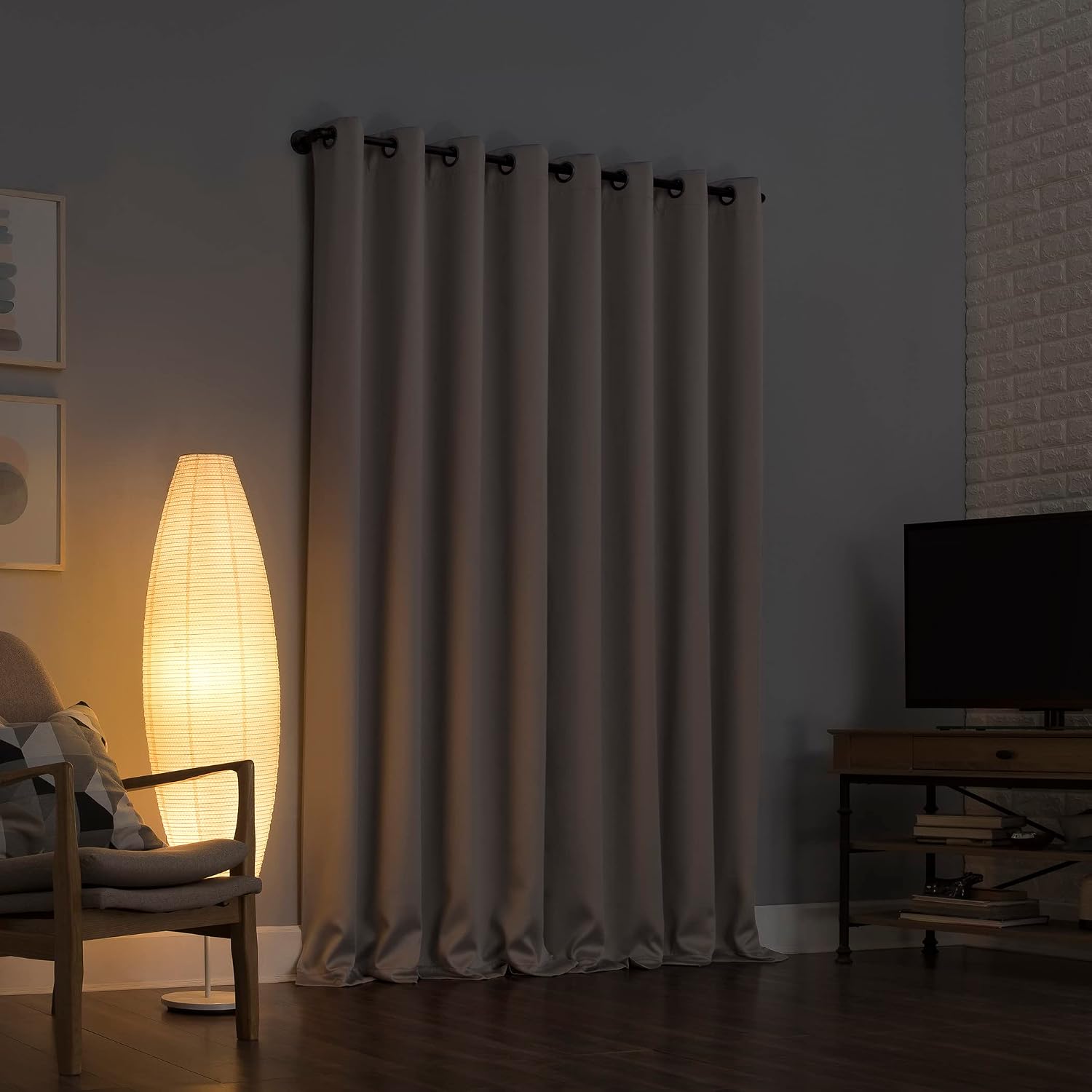 Sun Zero Nordic 2-Pack Theater Grade Noise Reducing Extreme 100% Blackout Grommet Curtain Panel Pair, 52" x 54, Stone Beige