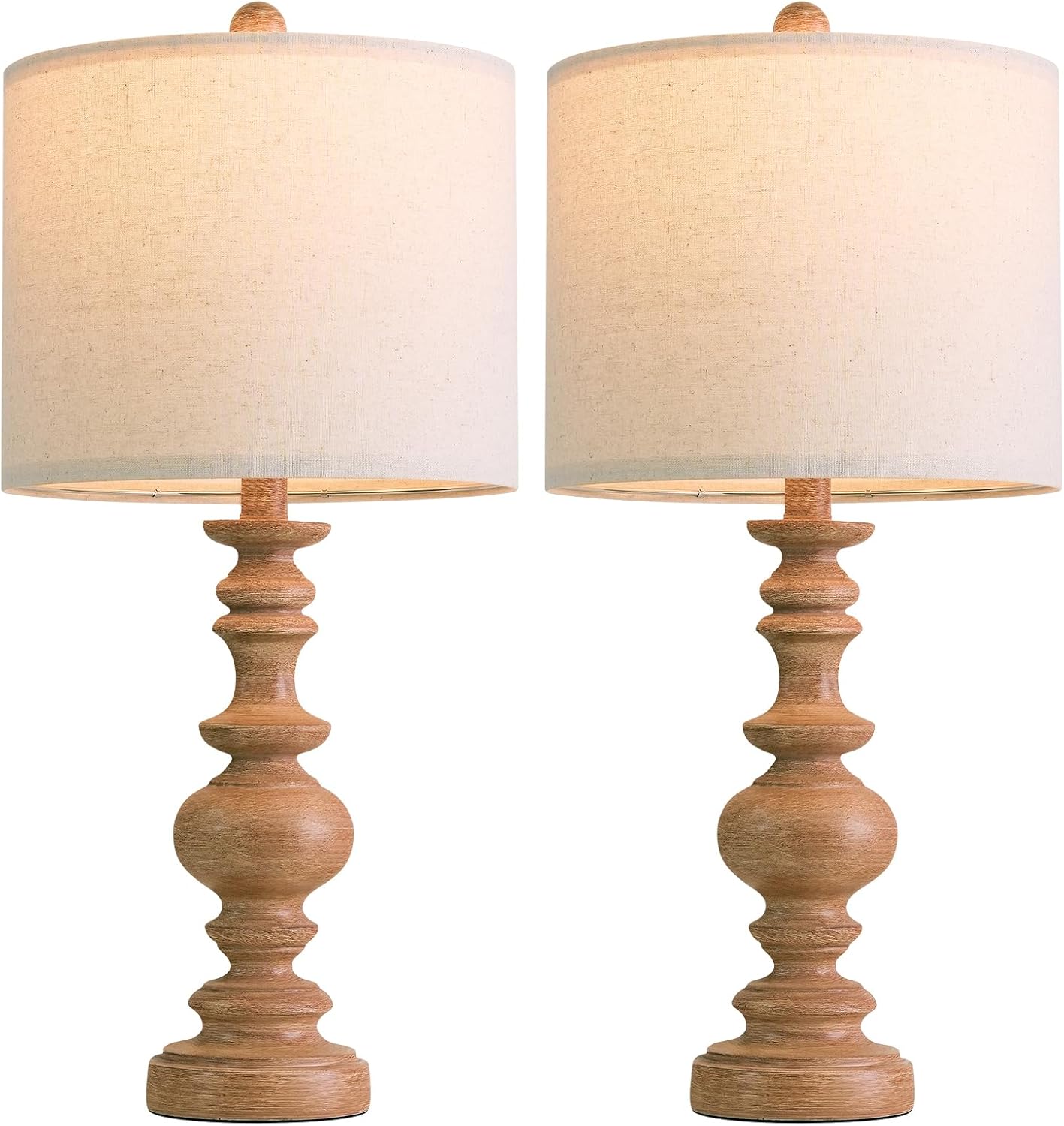 BOBOMOMO 24" Farmhouse Table Lamps Set of 2 – Rustic Light Brown Resin Bedside Lamps with Linen Shades, Medium Size Nightstand Lamps for…