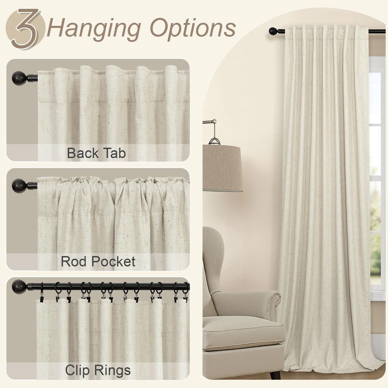 Pitalk Linen Textured Boho 100% Blackout Small Window Curtains 45 inch Length 2 Panels Country Curtain for Kitchen Door Bathroom Bedroom Li…