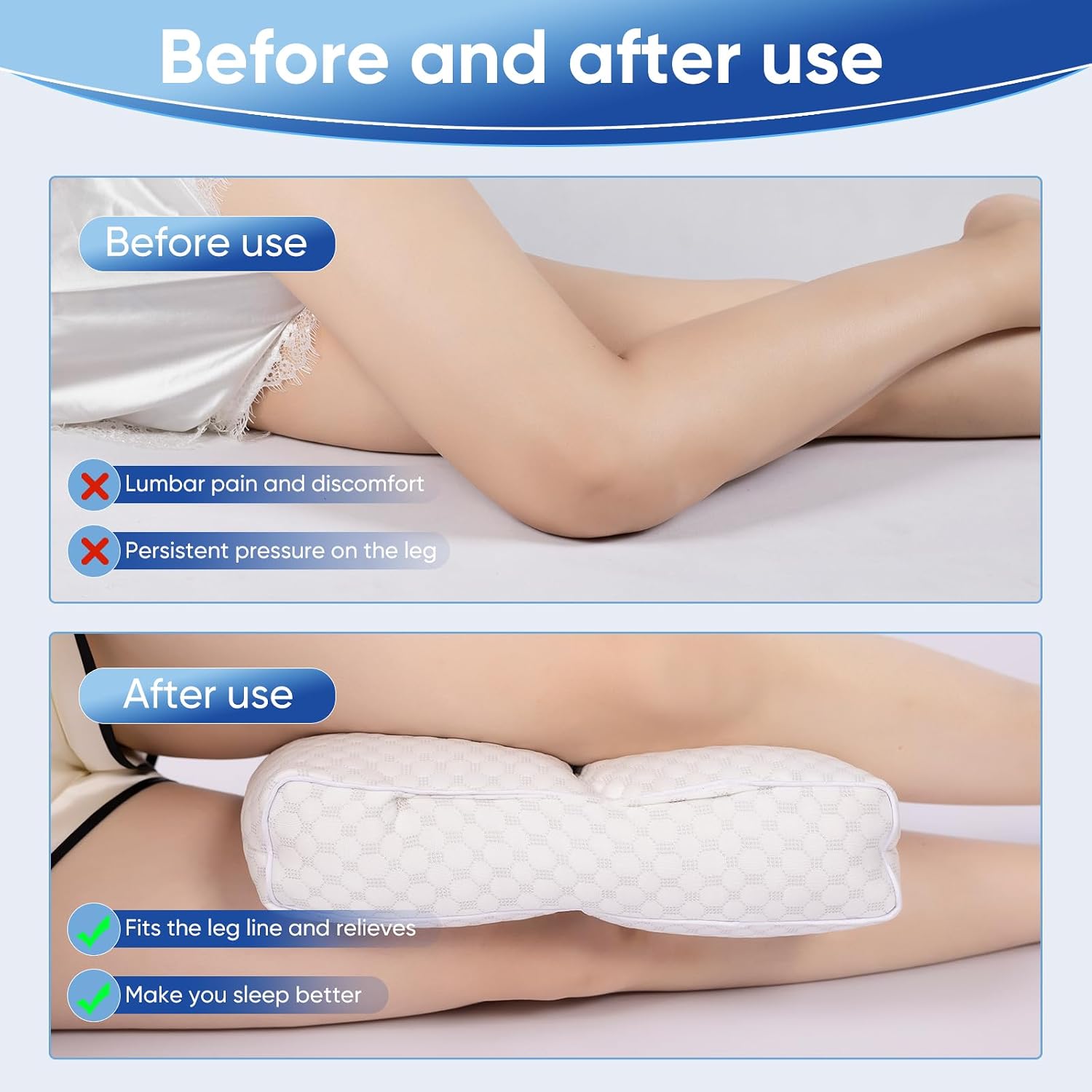 Cooling Knee Pillow for Side Sleeper, 3"Leg Pillow for Side Sleeping, 100% Cooling Fabric Pillow for Between Knees While Sleeping - High…