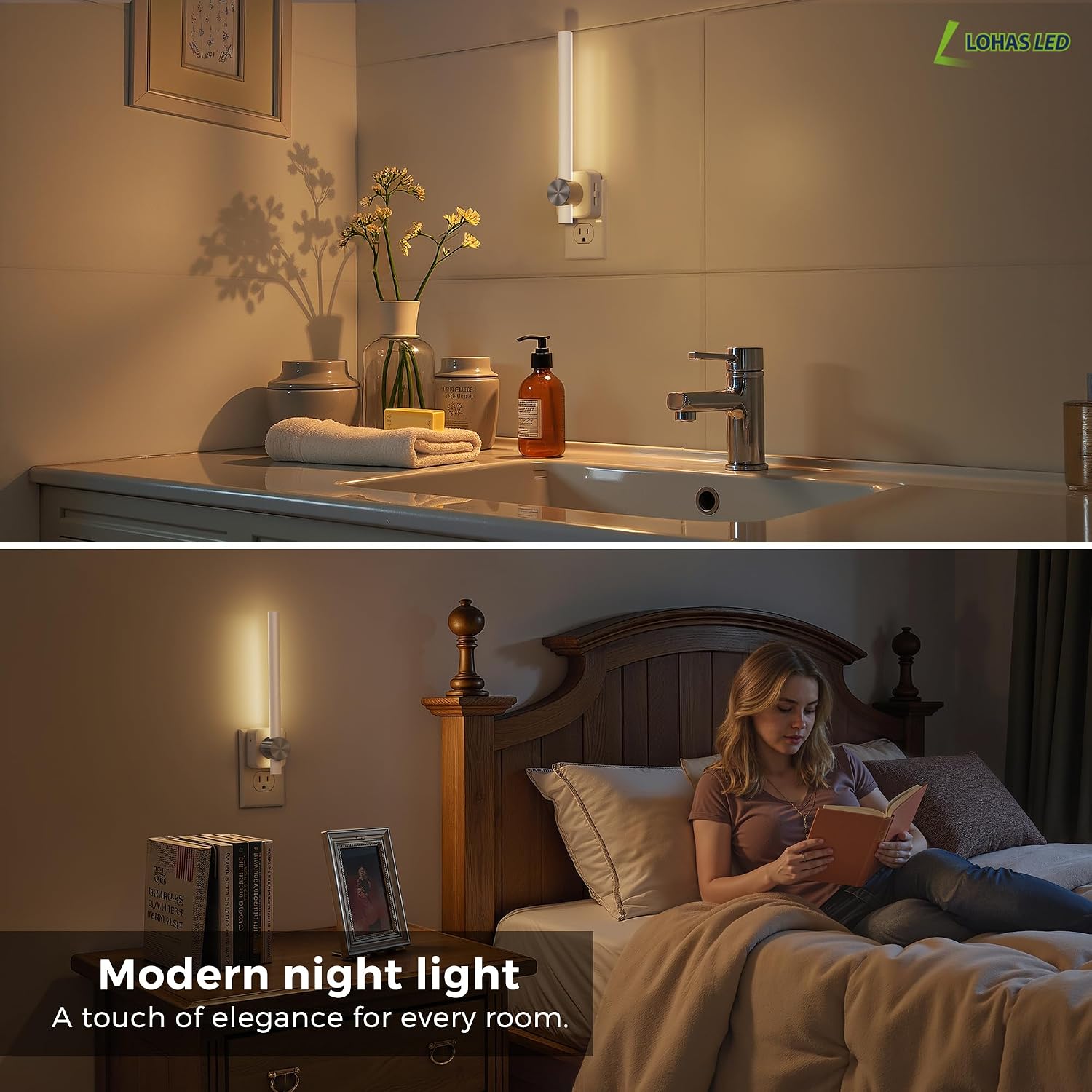 L LOHAS LED Night Light, 2 Pack Night Lights Plug into Wall, 0-200LM Bathroom Night Light, Dusk to Dawn Sensor 2W Dimmable Nightlights…