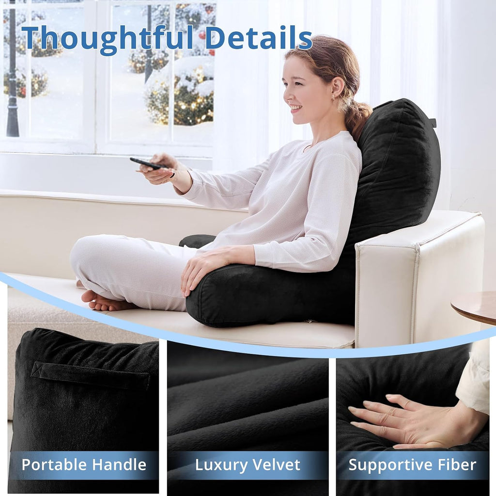 Sasttie 25-inch Reading Pillows for Sitting in Bed Adult, Jumbo Velvet Back Pillow Bed Sitting Up, XL High Back-Rest Support Cushion for…