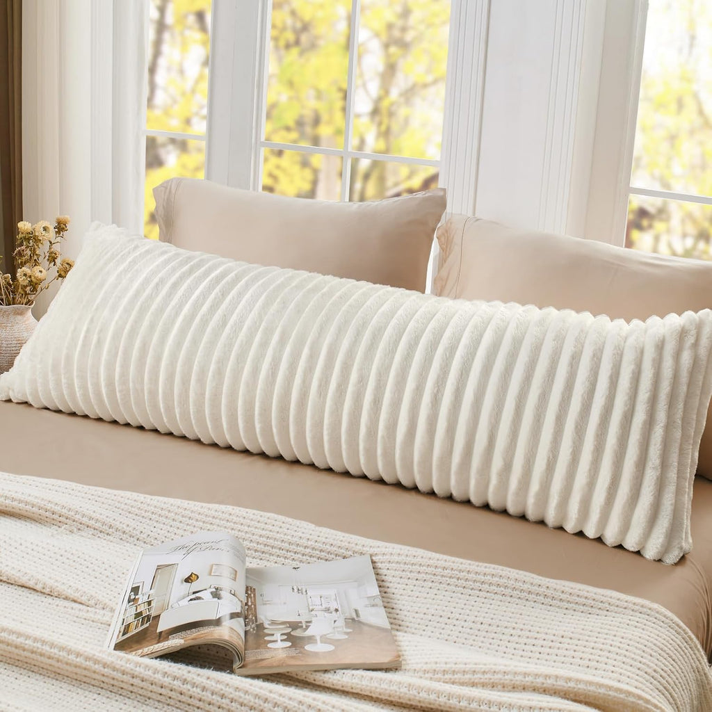Bedelite Fluffy Faux Fur Body Pillow Cover with Zipper, Luxury Plush 3D Striped Pillow Cover 20x54 Inches, Super Soft and Cozy Long Body Pi…