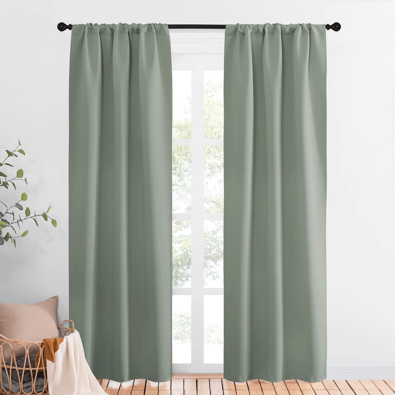NICETOWN Window Curtains Blackout Drapes - Thermal Insulated Solid Rod Pocket Blackout Curtains/Draperies for Living Room (Sage Green…