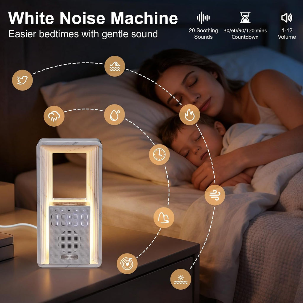 Hensam Sunrise Alarm Clock Wake Up Light with Snooze & Timer, 20 White Noise Sleep Sounds Machine, Dimmable Bedside Night Light for…