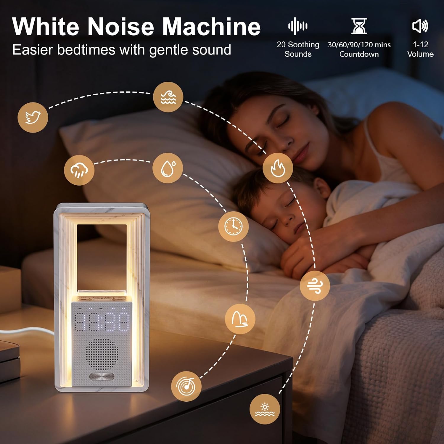 Hensam Sunrise Alarm Clock Wake Up Light with Snooze & Timer, 20 White Noise Sleep Sounds Machine, Dimmable Bedside Night Light for…