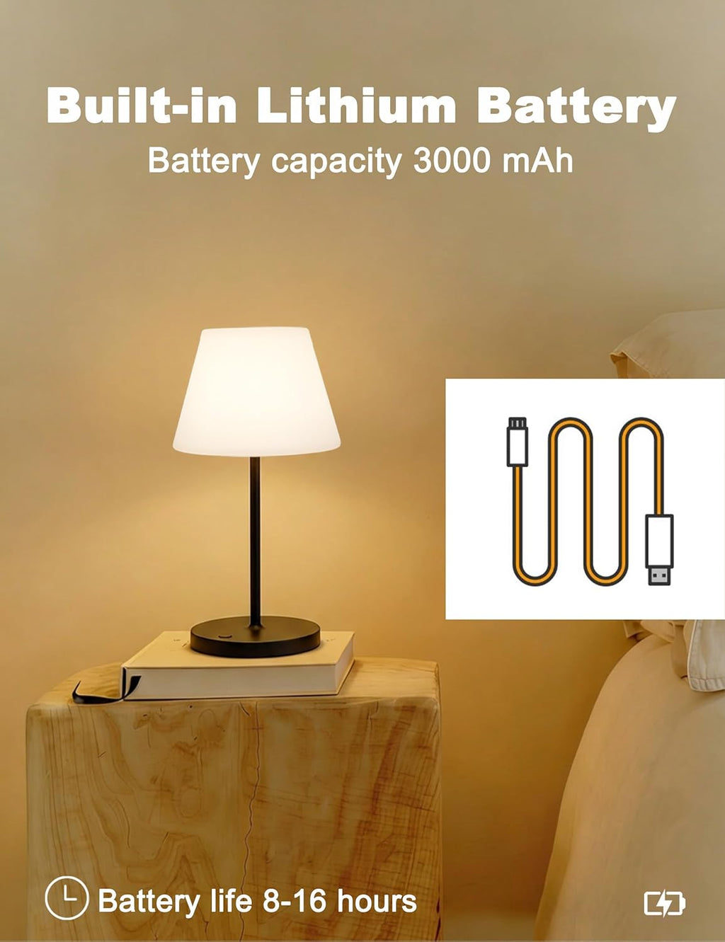 WEILAILUX Mini LED Cordless Table Lamp Rechargeable, 3000mAh Battery Operated Shower Lamp Waterproof, Touch Dimmable 2700K Night Light…