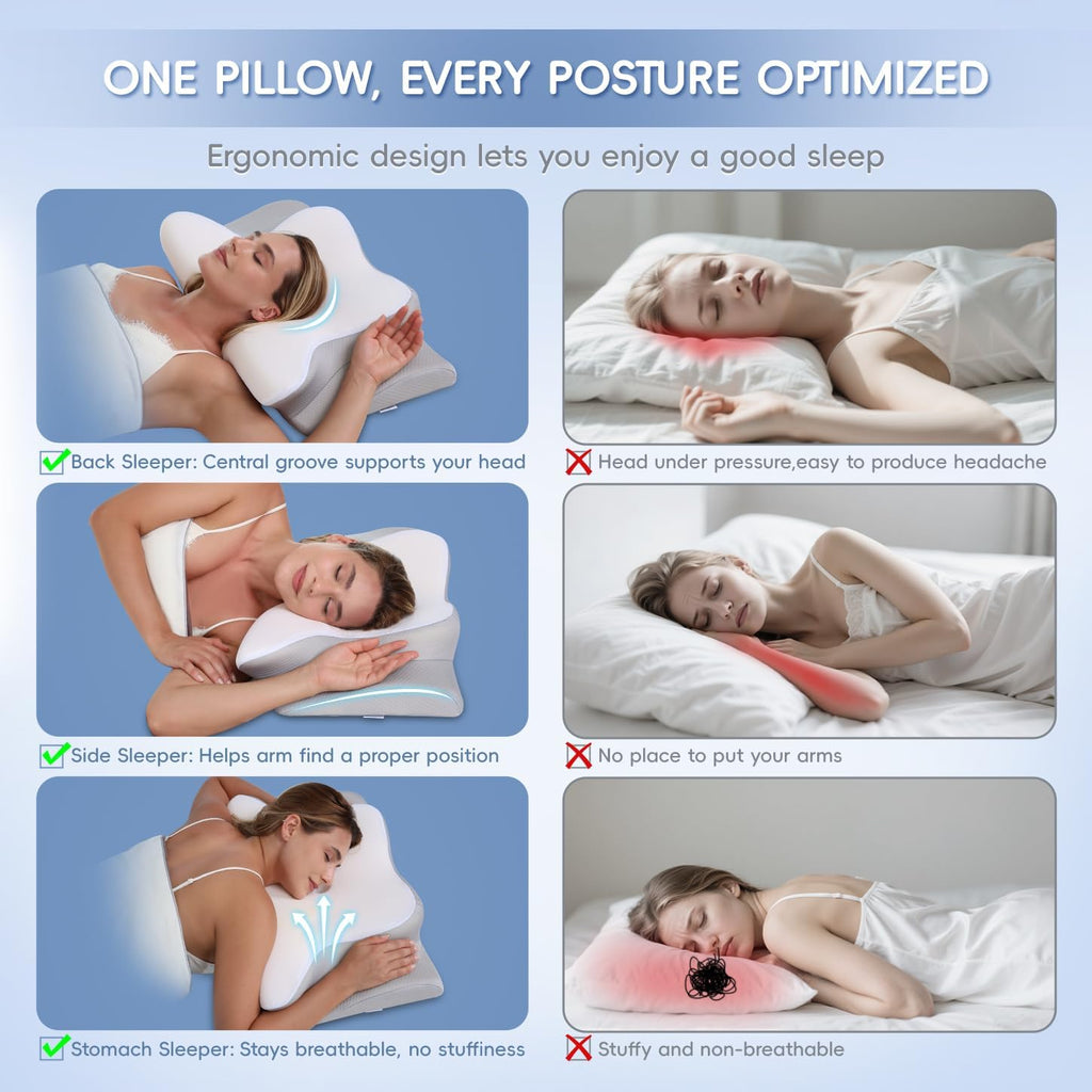 Missleep Cervical Neck Pillow, Memory Foam Pillows for Neck and Shoulder, 2 Heights Ergonomic Pillow with Breathable Ice Silk Cover, Neck…