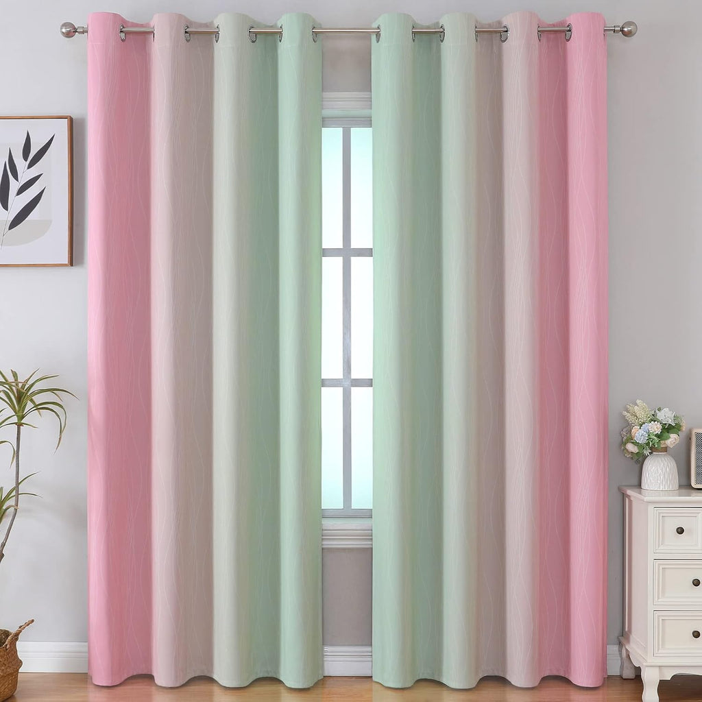 Estelartextiler Estelar Textiler Sage Green and Pink Blackout Curtains 84 Inches Long for Living Room, Thermal Insulated Ombre Full Light B…