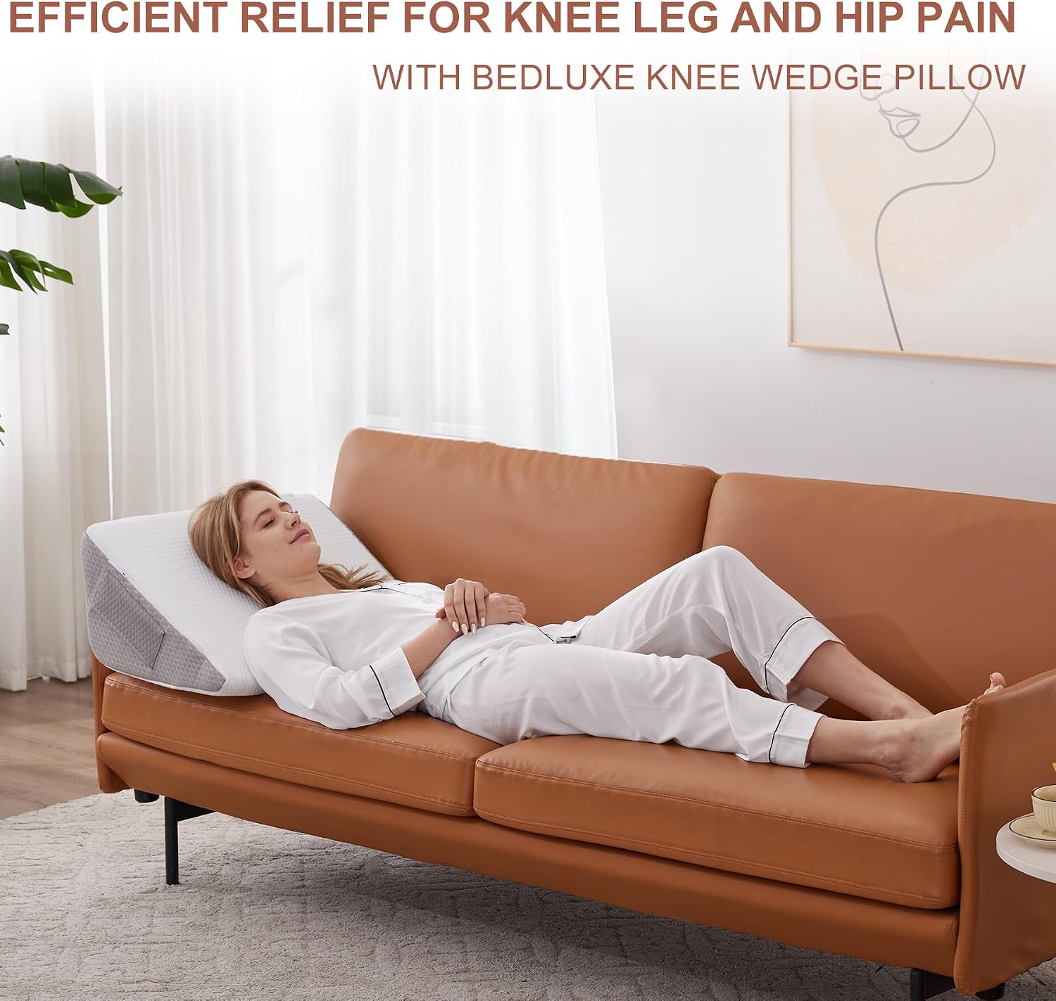Bedluxe Knee Pillow for Back Sleeping, Leg Pillow Knee Wedge Pillow, Memory Foam Post Surgery Triangle Pillow for Knee Support, Leg Elevati…