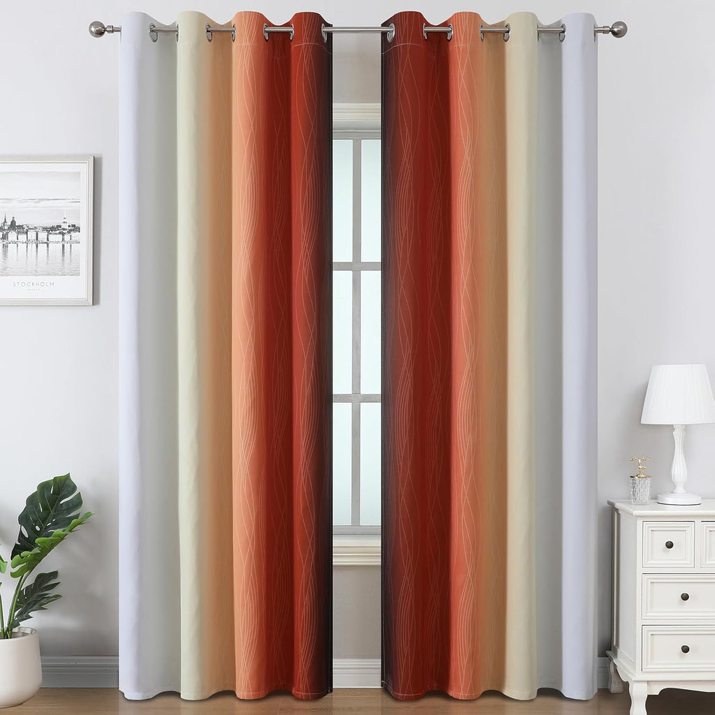 Estelartextiler Estelar Textiler Burnt Orange and Greyish White Ombre Blackout Curtains for Bedroom 102 Inch Long, Thermal Insulated Gromme…