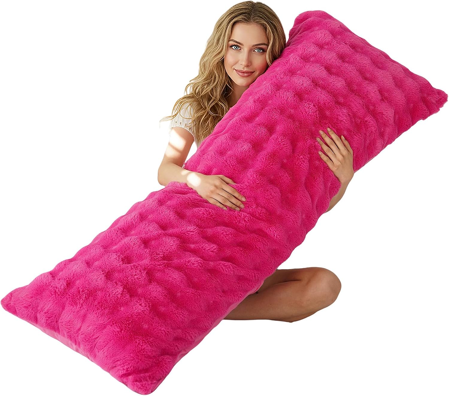Memfydu Full Body Pillow with Fluffy Bubble Waffle Carved Faux Fur Removable Cover, Long Bed Pillow Adult 20x54 Inches for Side Sleeper and…