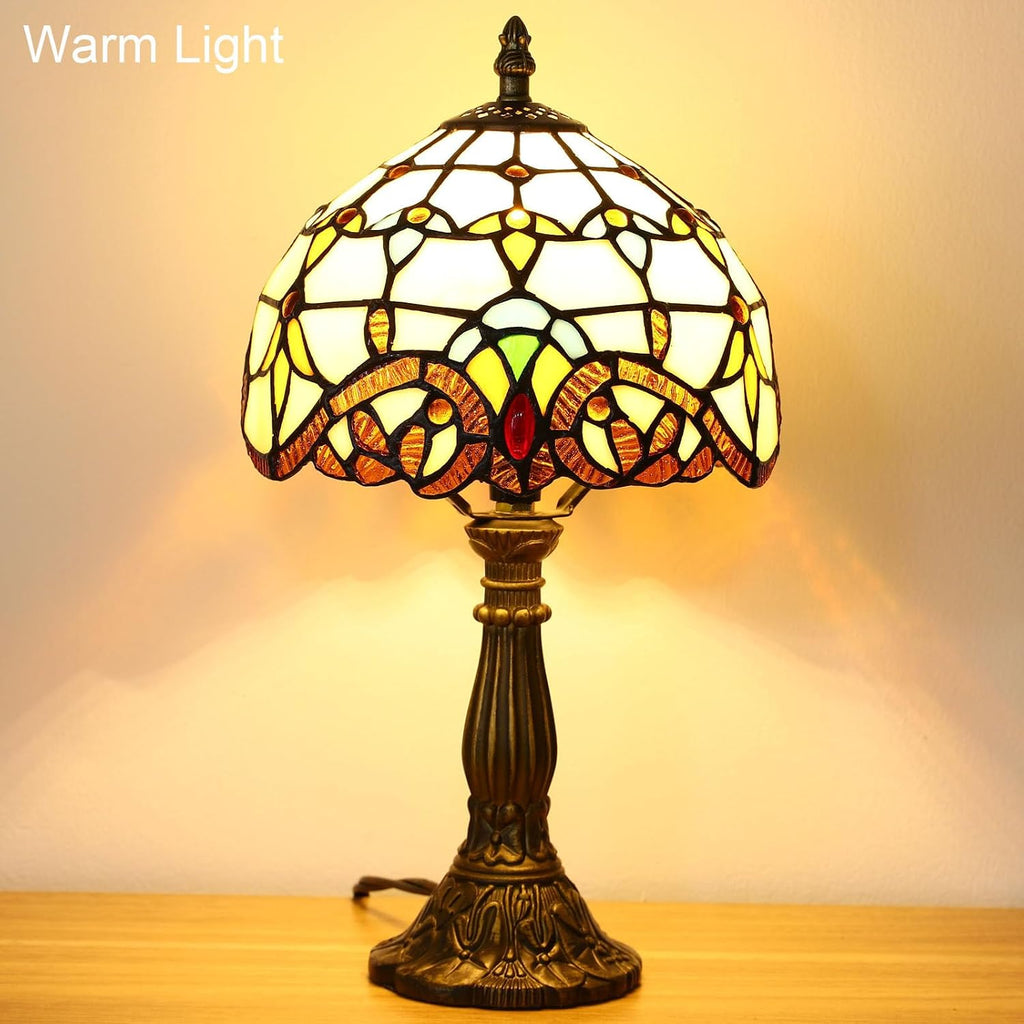 Tiffany Style Table Lamp, Baroque Style Stained Glass Lamp, 8 Inch Small Antique Lamp, for Bedside Nightstand Bedroom Living Room Home…
