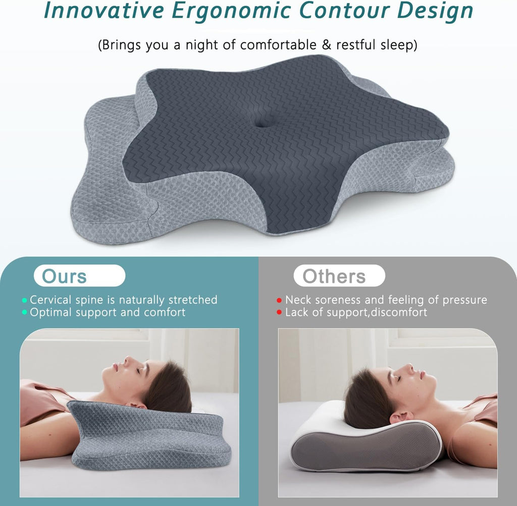 CHxxy Cervical Pillow for Neck, Memory Foam Pillows, Ergonomic Contour Bed Pillow, Soft for Side Sleep Stomach Sleeping and Back Sleepers-…