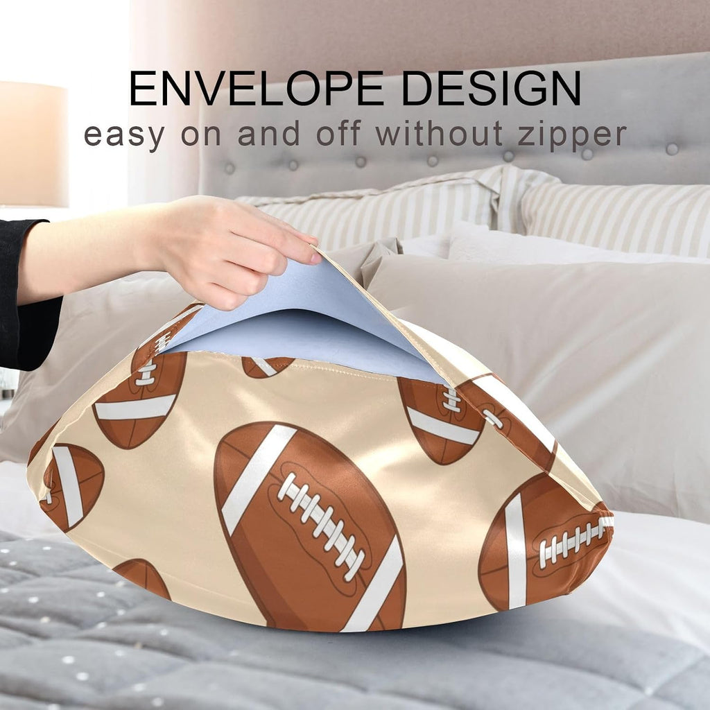 Sports Football Khaki Pillow Covers Silk Pillowcase for Hair and Skin Soft Breathable Smooth Cooling Satin Pillowcase Standard Size…