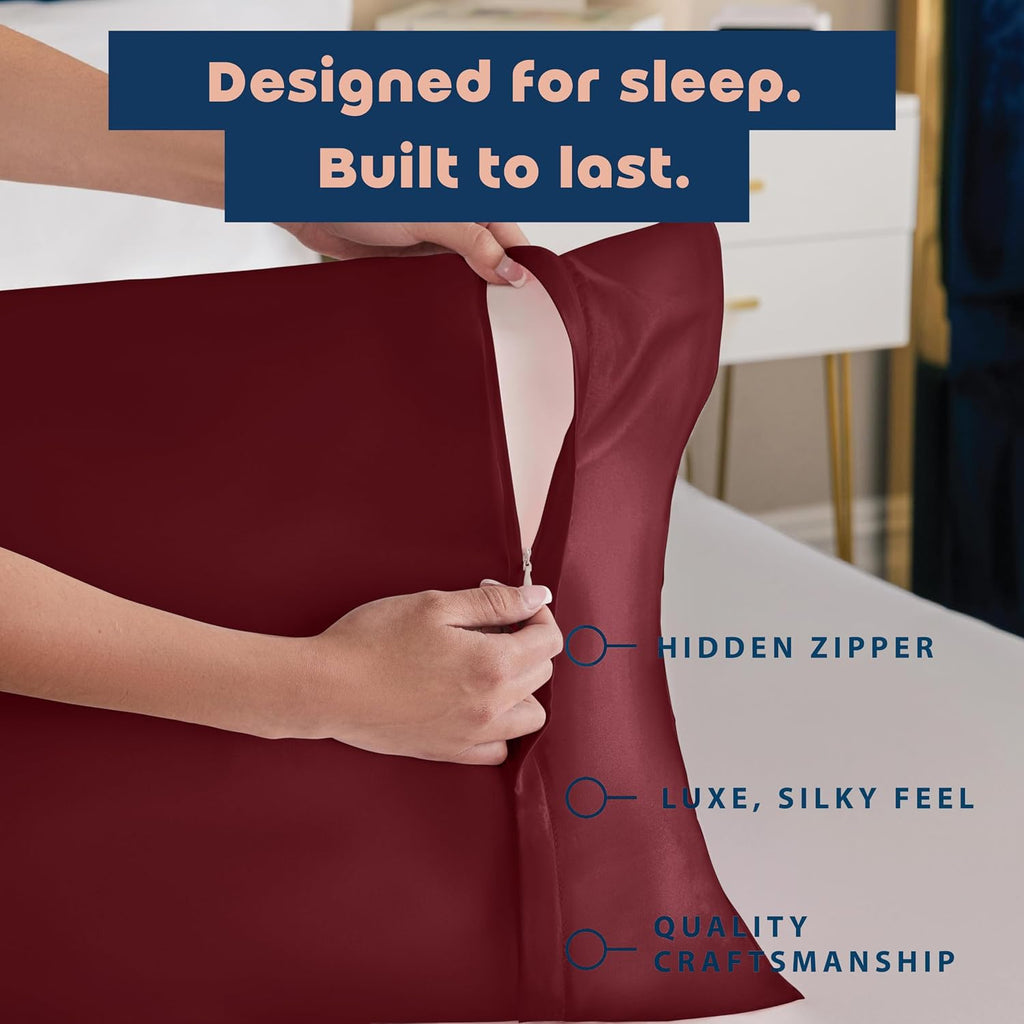 Blissford Satin Pillowcase with Zipper, for Hair and fabric comfort, Feels Soft and Cool Like a Silk Pillowcase, Satin Pillow Cases 2…