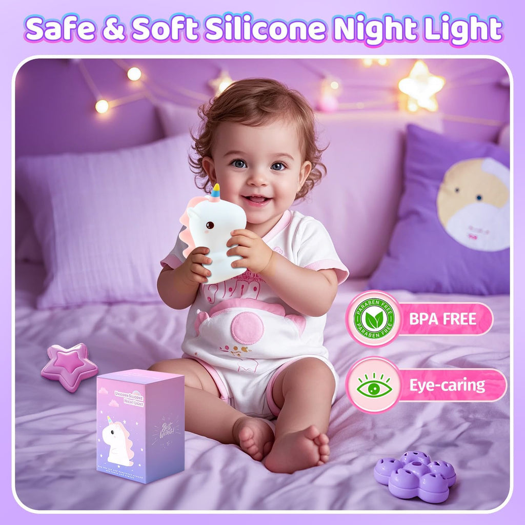 One Fire Unicorn Night Light for Kids,【Cute Gifts&Remote】 16 Colors Cute Night Light,5 Lightness & Last 10H Nightlight for Kids Room, Soft…