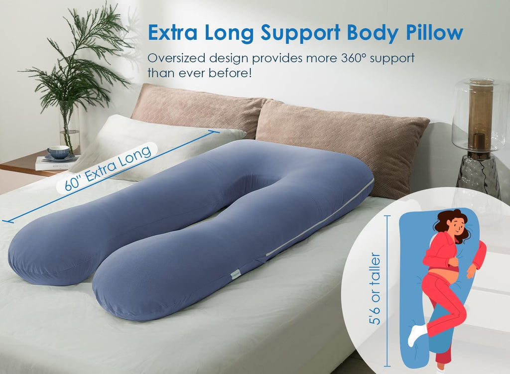 QUEEN ROSE Pregnancy Pillows, 60 Inch Cooling U Shaped Body Pillow for Sleeping, Extra Long Maternity Pillow for Pregnant Women, Body…
