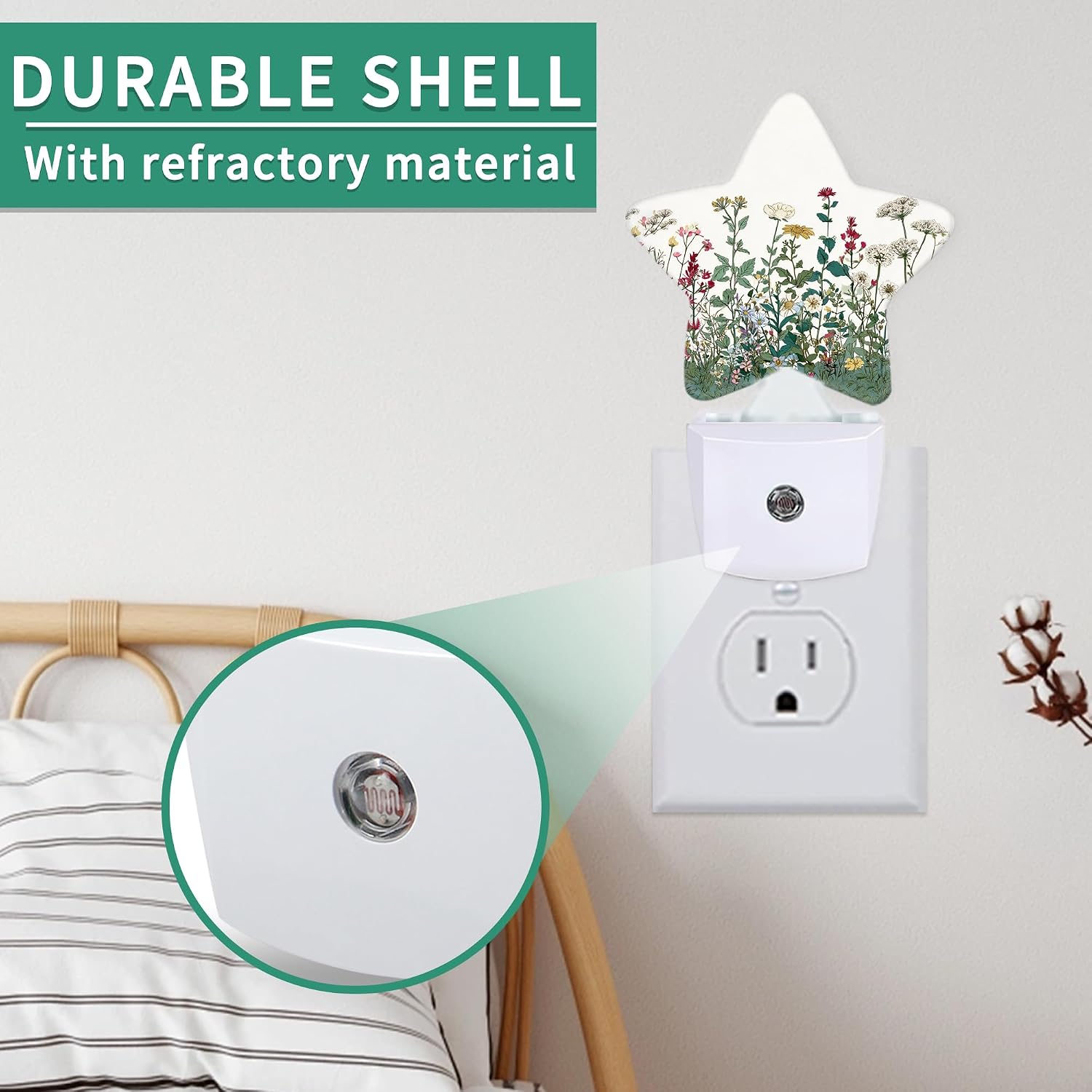 Wildflowers Star Night Light Plug in, Decorative Night Light for Kids Room Nursery Bedroom, Soft Glow Sensor Lamp for Hallway Bathroom…