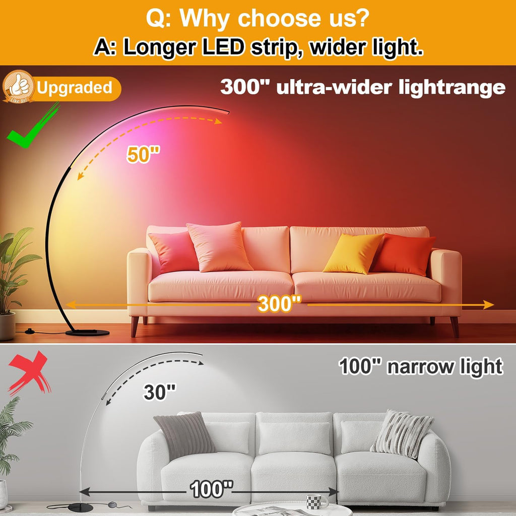 RGB Dimmable Arc Floor Lamps with 3 Color Temperatures, Ultra Bright 1800LM LED Floor Lamps for Living Room, Modern Standing Tall Lamp…