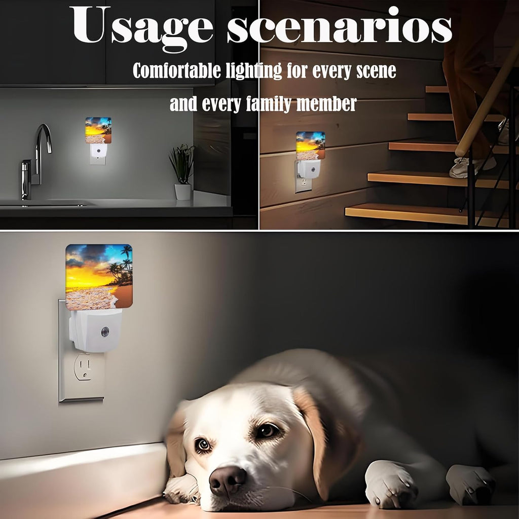 Sunset Beach Night Light, Plug Into Wall with Dusk to Dawn Light Sensors, Warm Nightlights for Bedroom, Bathroom, Hallway, Kitchen, Gifts…