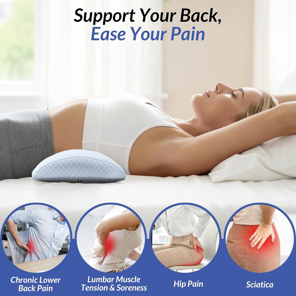 Zikee Inflatable Lumbar Support Pillow for Bed with Customized Lower Back & Support, Memory Foam Back Support for Side & Back Sleeping, Bed…