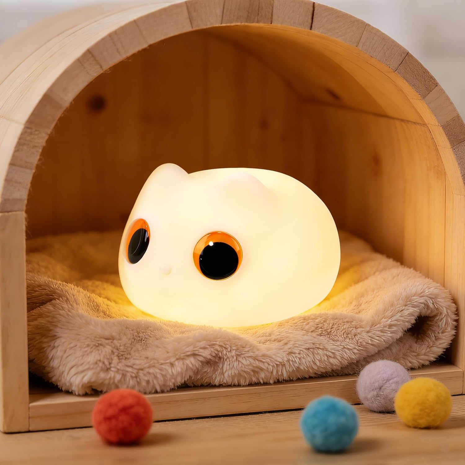 Squishy Cat Night Light 2 Brightness Adjustable Cute Big Eyes Kitty Light with 20mins Timer Nursery Breastfeeding Nightlight Rechargeable…