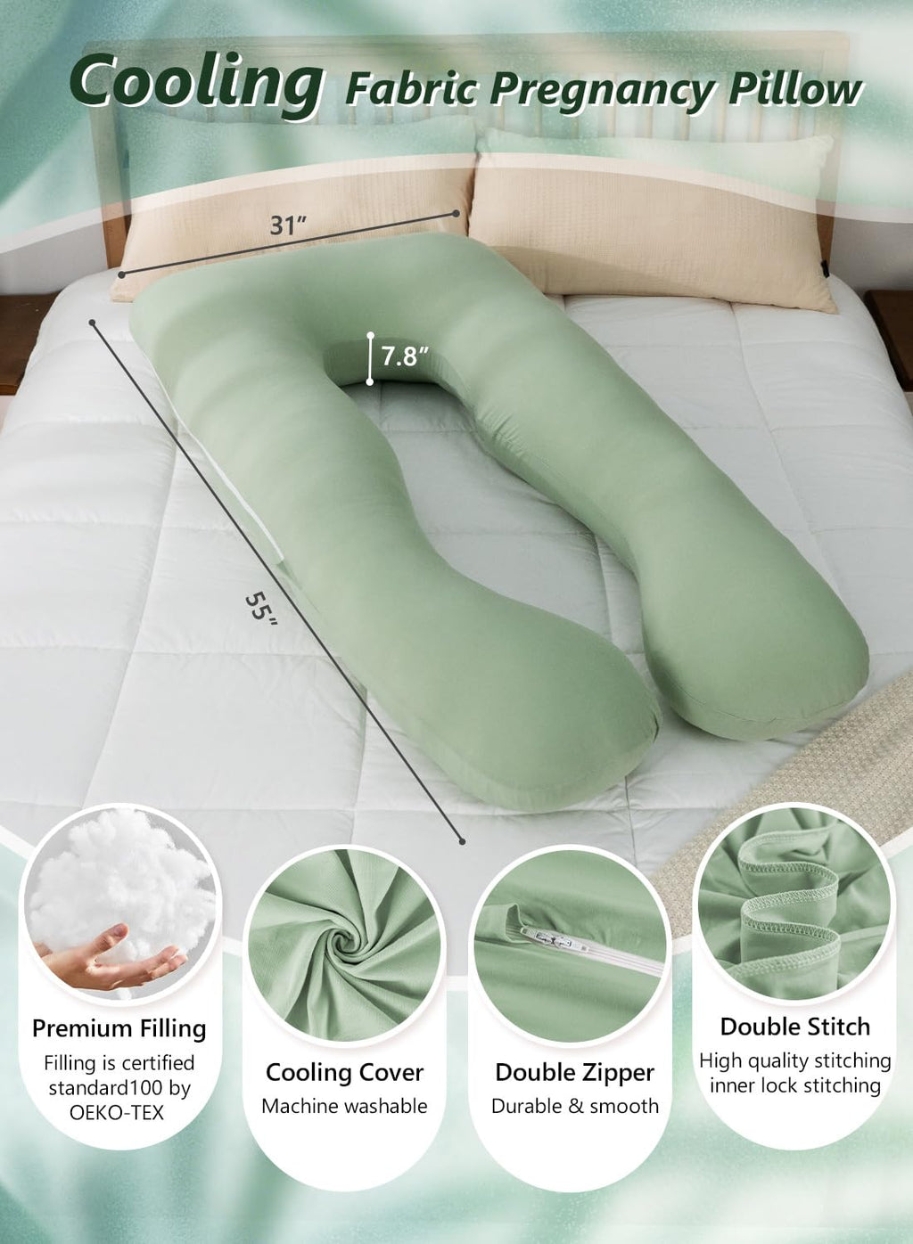 Meiz Pregnancy Pillow, U Shaped Pregnancy Pillows for Sleeping Cooling, 55 Inch Maternity Pillow for Pregnant Women, Body Pillows for Adult…