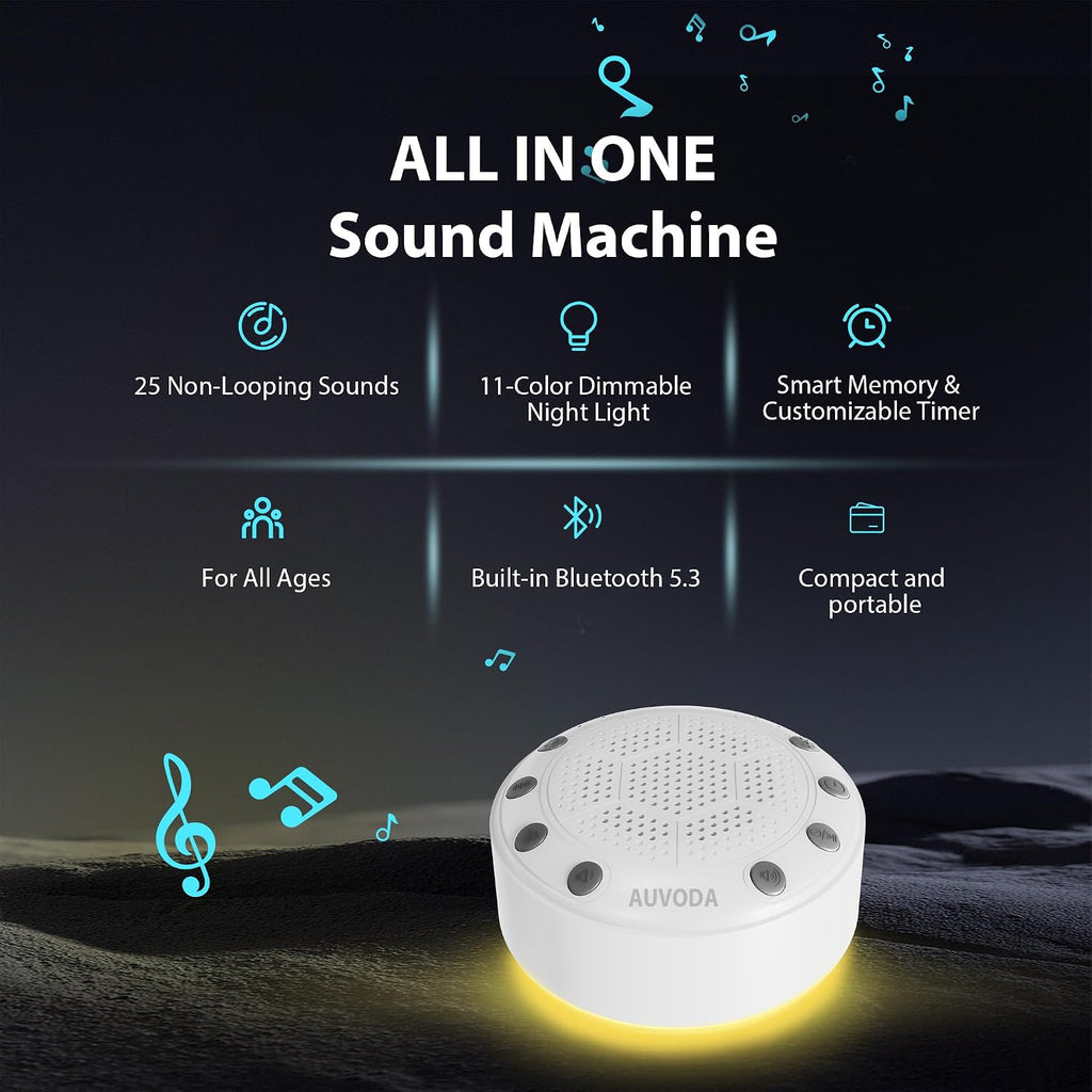 Auvoda S318 Sound Machine, White Noise Sound Machine for Sleep, Baby, Kids, Adults, Home, Office, Travel, Portable, 25 Non-Looping Sounds,…