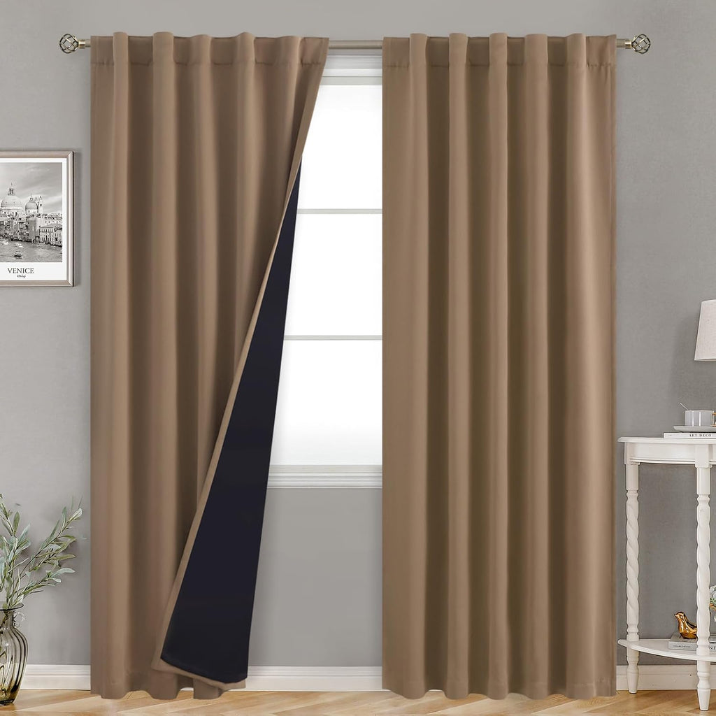 BGment 100% Room Darkening Thermal Insulated Blackout Curtains 84 Inches Long with Liner, Rod Pocket and Back Tab Double Layer Noise…
