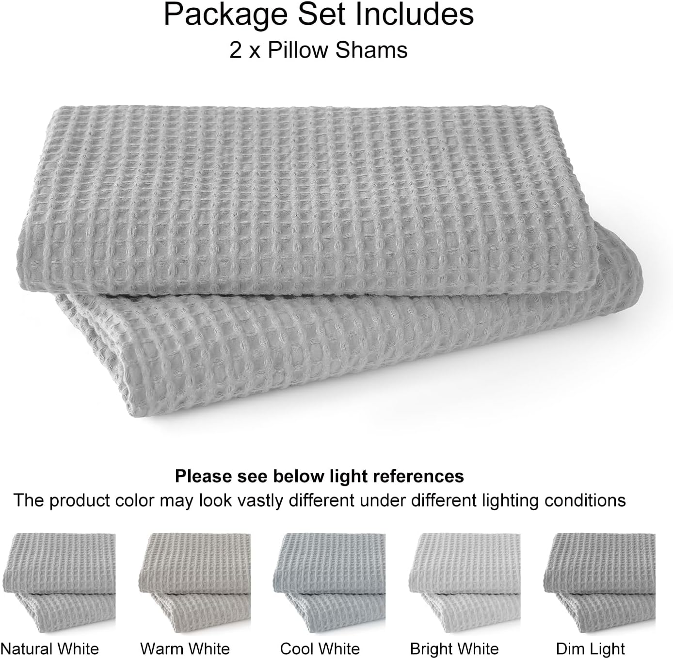 Phf 100% Cotton Waffle Weave Euro Shams 26" x 26", No Filling, 2 Pack Elegant Home Decorative Euro Throw Pillow Covers for Bed Couch Sofa,…
