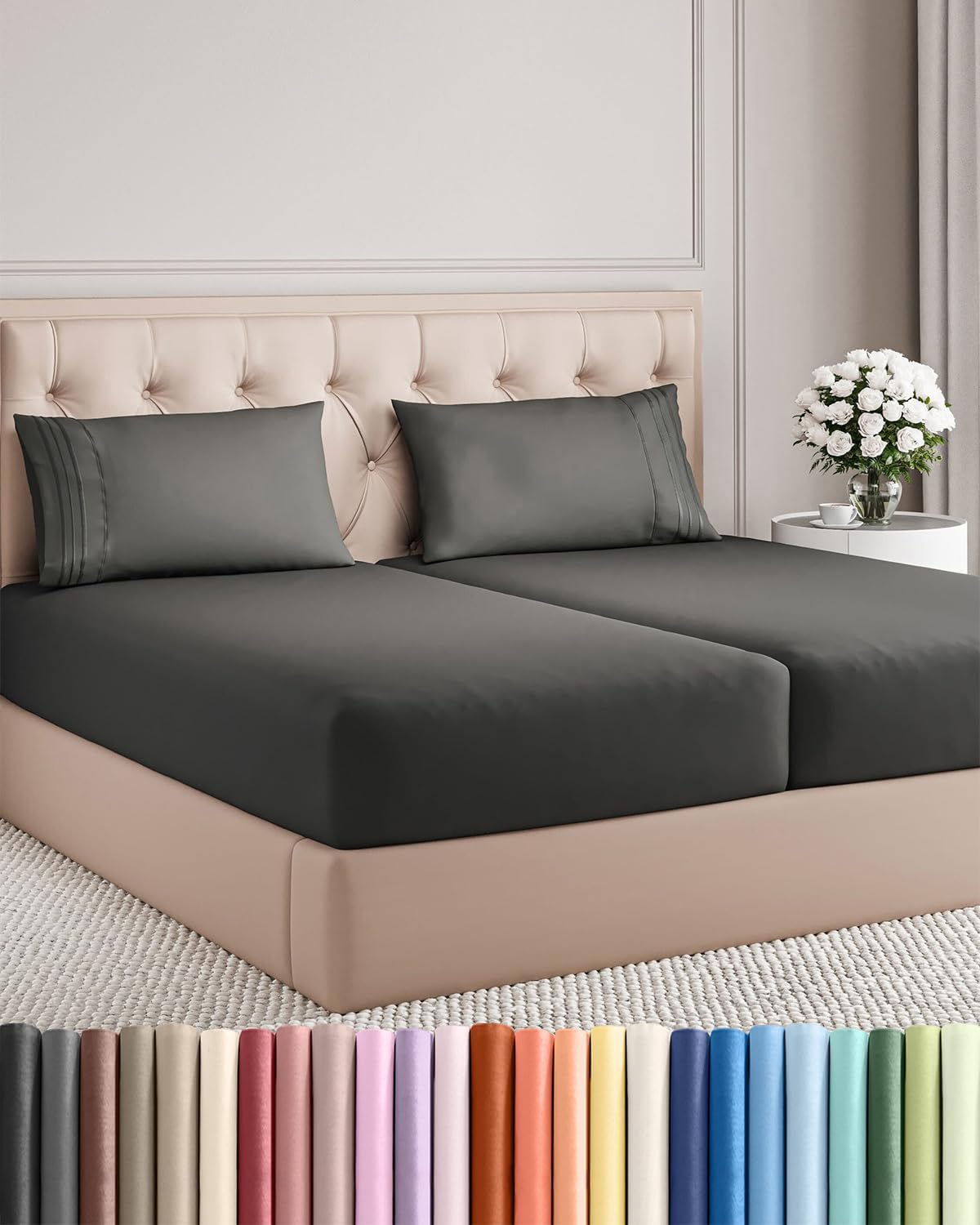 Split King Size 5 Piece Sheet Set - Comfy Breathable & Cooling Sheets - Hotel Luxury Bed Sheets for Women & Men - Deep Pockets, Easy-Fit…