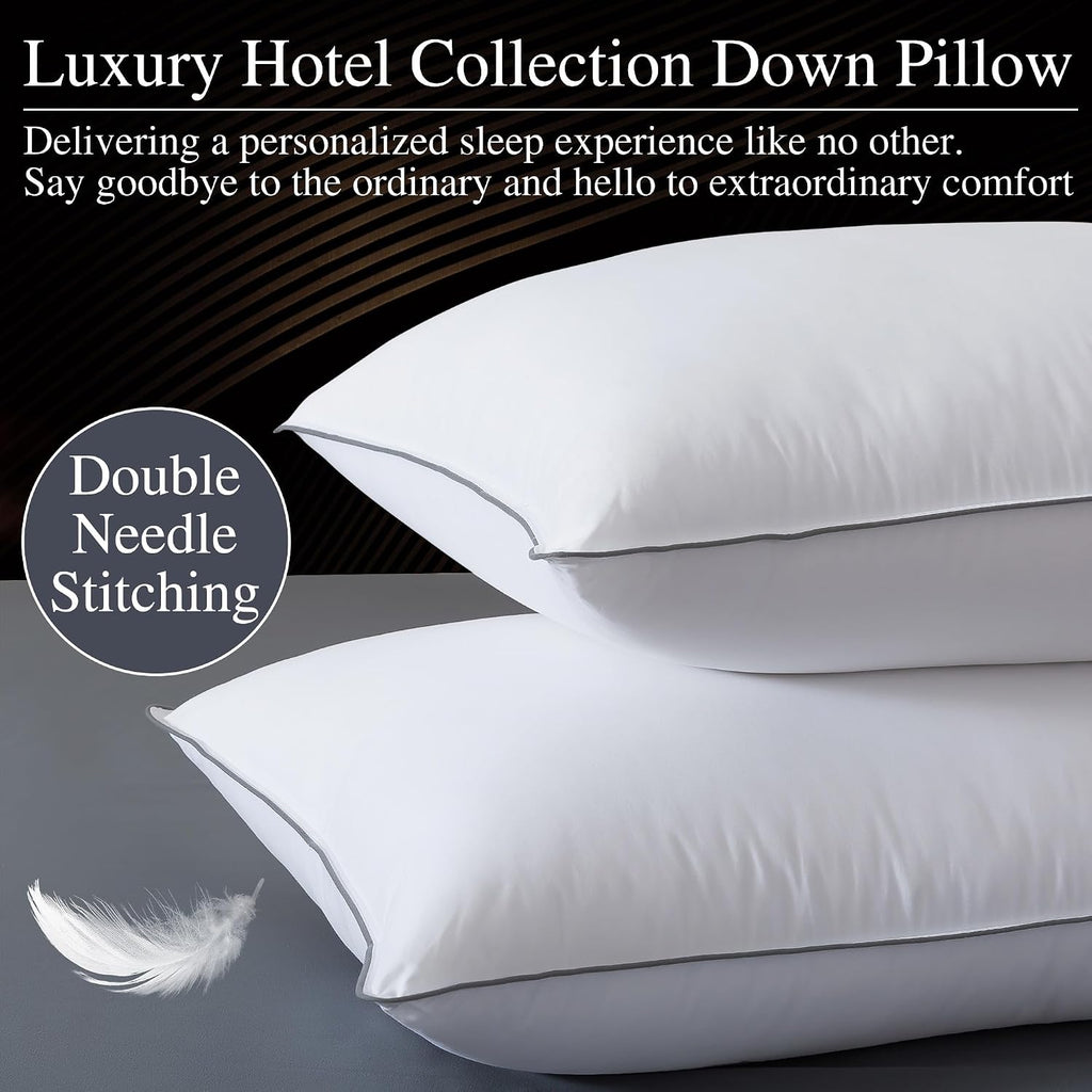 WhatsBedding Goose Down Pillows Queen Size Set of 2, Luxury Hotel Bed Pillows for Deep Sleep, Fluffy Soft Feather Down Pillow for Back…