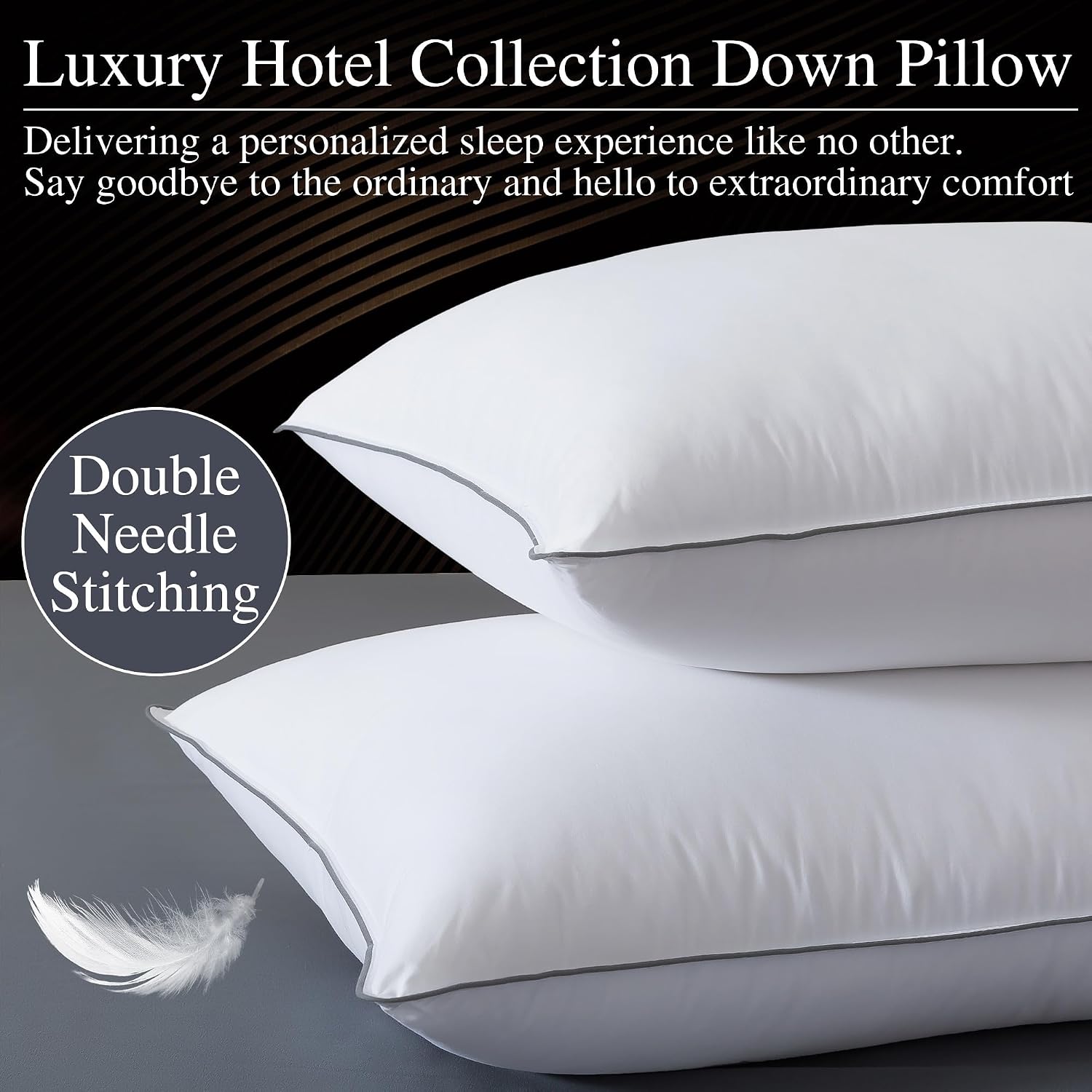WhatsBedding Goose Down Pillows Queen Size Set of 2, Luxury Hotel Bed Pillows for Deep Sleep, Fluffy Soft Feather Down Pillow for Back…