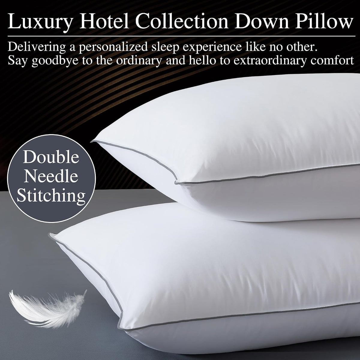 WhatsBedding Goose Down Pillows Standard Size Set of 2, Luxury Hotel Bed Pillows for Deep Sleep, Fluffy Soft Feather Down Pillow for…