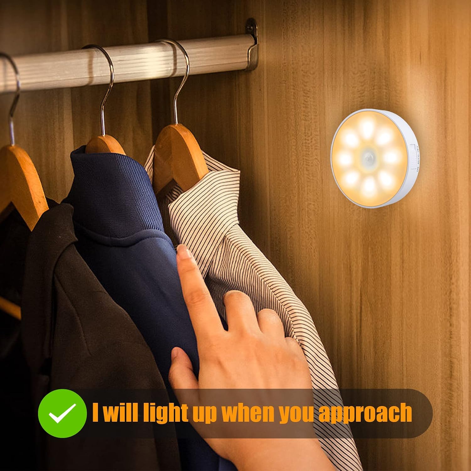 3 Pack Motion Sensor Light, 8 LEDs Rechargeable Night Light, with USB Cable & Magnetic Patch, 3 Modes, Cordless Safe Wall Light for…
