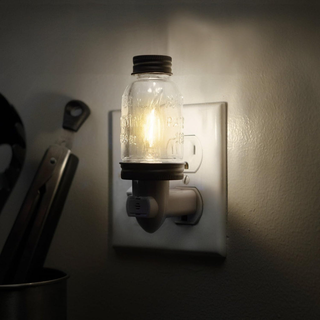 Autumn Alley Rustic Mini Mason Jar Night Light in Bronze | Auto On/Off Sensor | Plug in Farmhouse Wall Decor | Cute Country Night Light |…