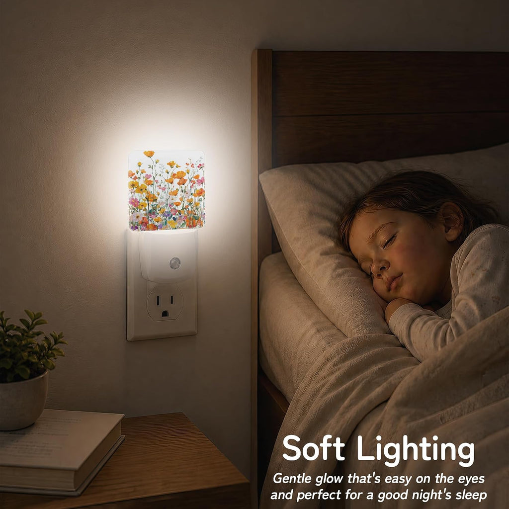Night Light, Wildflower Meadow Night Lights Plug into Wall Decor for Bedroom Bathroom Hallway Kitchen, Dusk to Dawn Sensor Gift for Women…