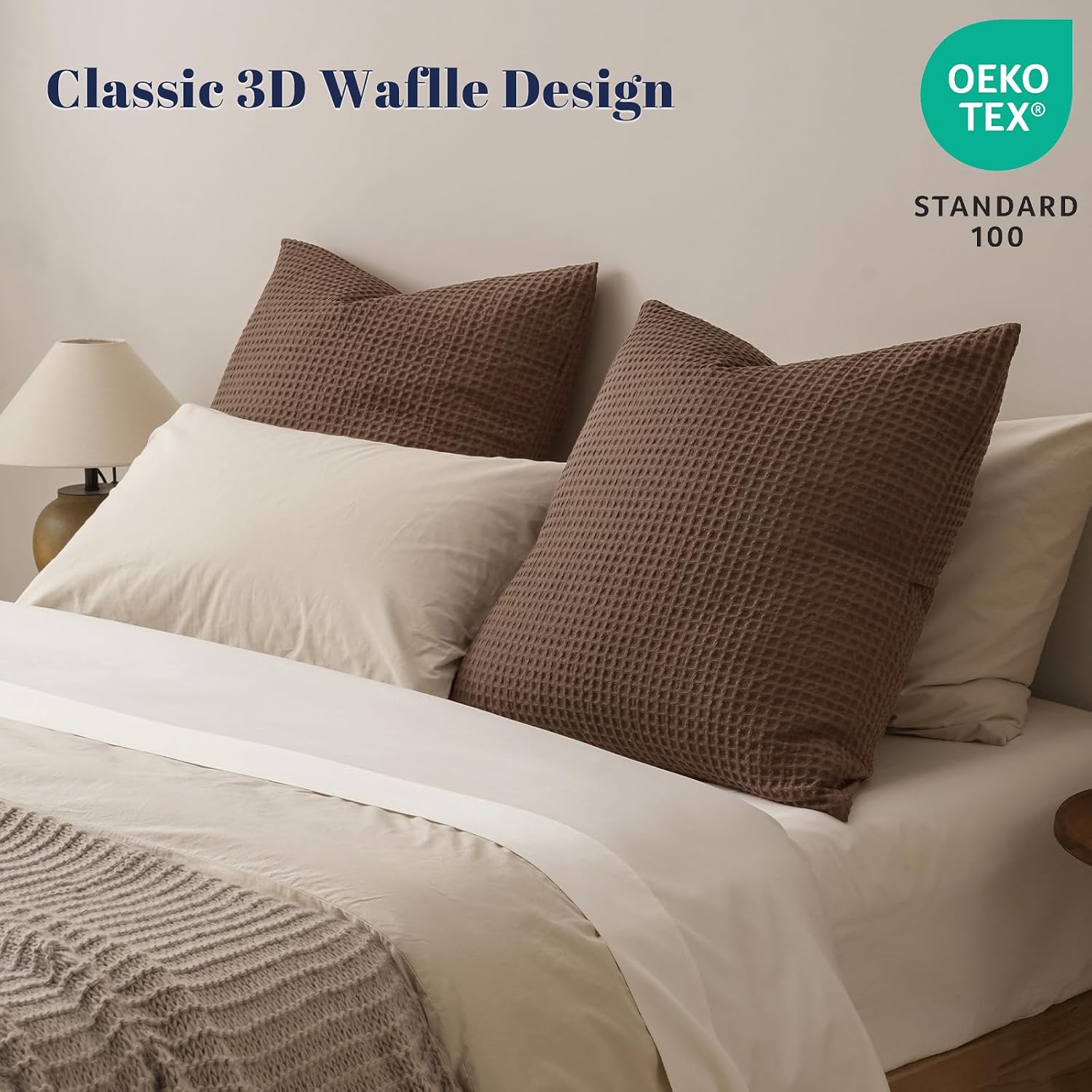 Phf Ultra Soft Waffle Weave Euro Shams Pillow Covers, No Filling, 2 Pack 26" x 26" Bed Cushion Covers, Breathable & Skin-Friendly Bed Pillo…