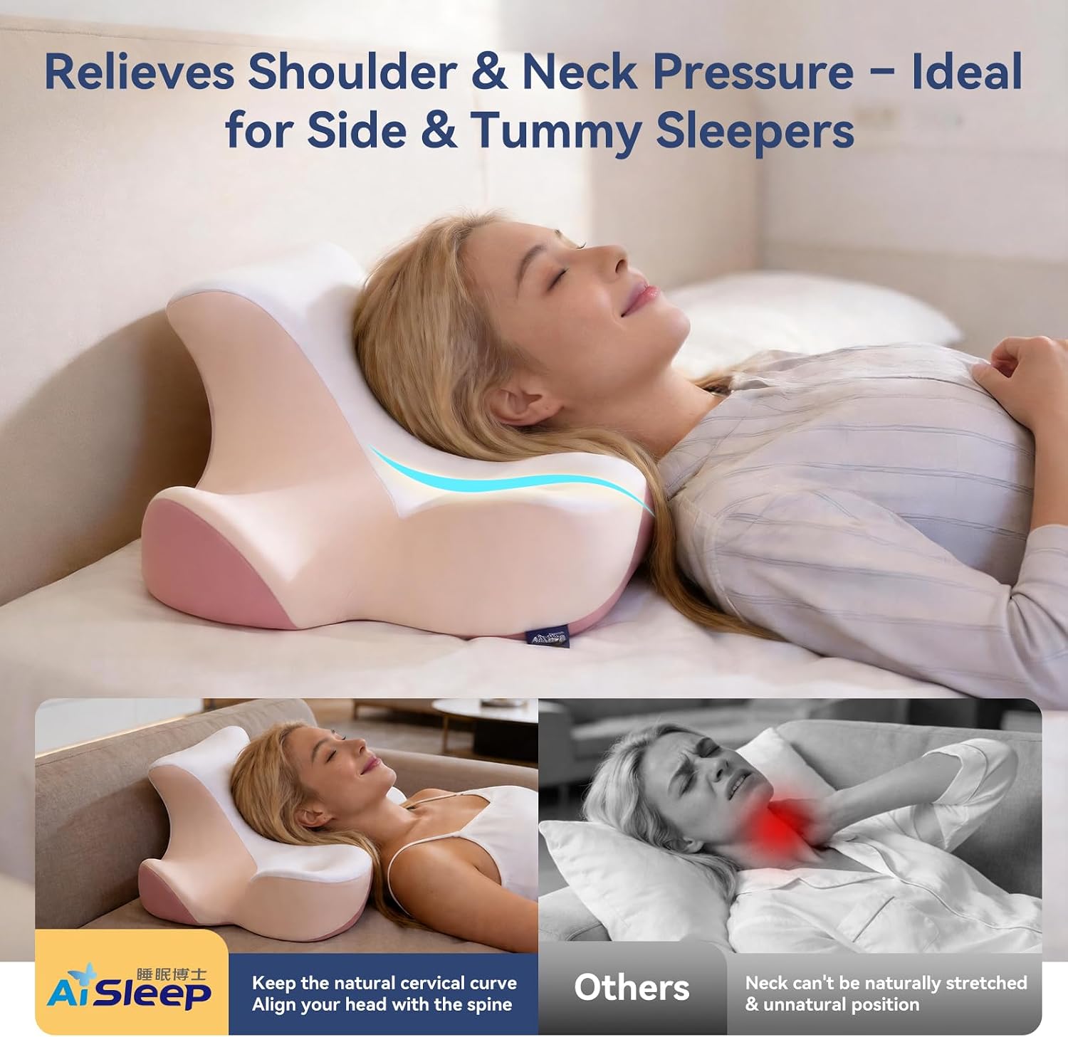 AiSleep Reading Pillow for Bed, Leaning, Lying and Prone, Memory Foam Bed Wedge Pillow for Headboard, Ergonomic Bed Wedge Pillow for Sleepi…