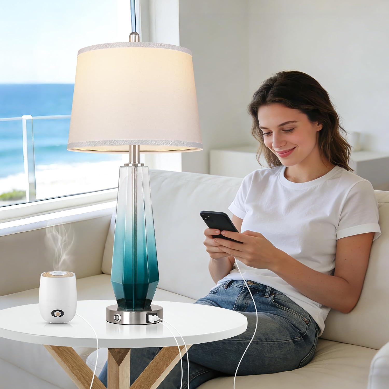 QiMH Glass Table lamps for living room, Modern Bedside Lamps for Bedrooms,27.5" Tall Nightstand Lamps Set of 2 with 3-Way Dimmable Touch…