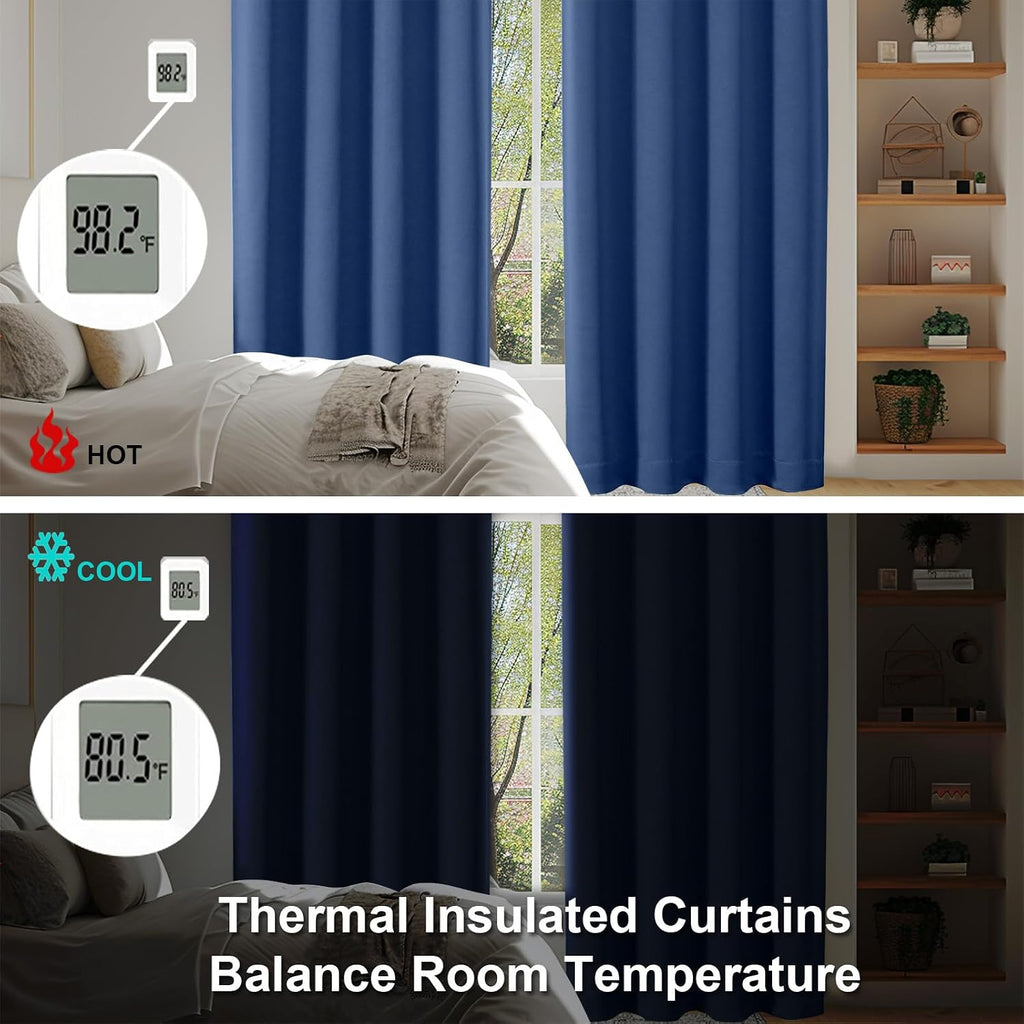 Simplebrand Ava Royal Blue Short Blackout Curtains for Bedroom 63 Inches Long 2 Panels Set, Solid Thermal Insulated, Energy Saving Window T…