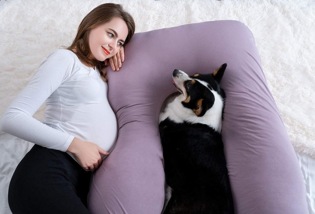 Meiz U Shaped Sleeping, Cooling 60‘’ Maternity Pillow for Pregnant Women with Jersey Cover, Purple 1 Count 60 Inch Cotton