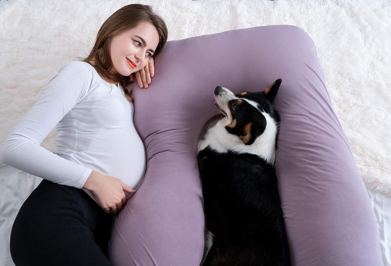 Meiz U Shaped Sleeping, Cooling 60‘’ Maternity Pillow for Pregnant Women with Jersey Cover, Purple 1 Count 60 Inch Cotton