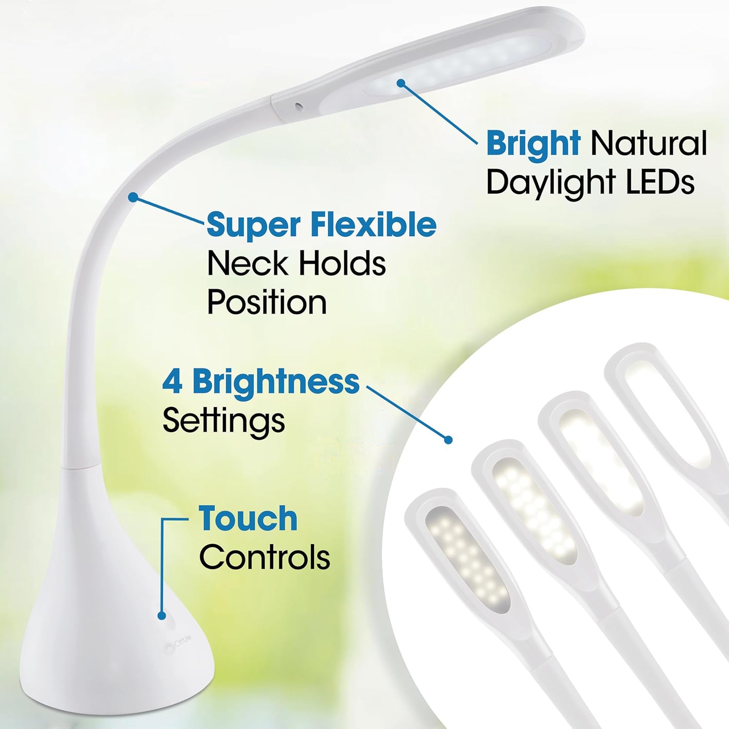 Ottlite Creative Curves LED Desk Lamp with Adjustable Neck - Dimmable with 4 Brightness Settings & Energy Efficient Natural Daylight LEDs f…