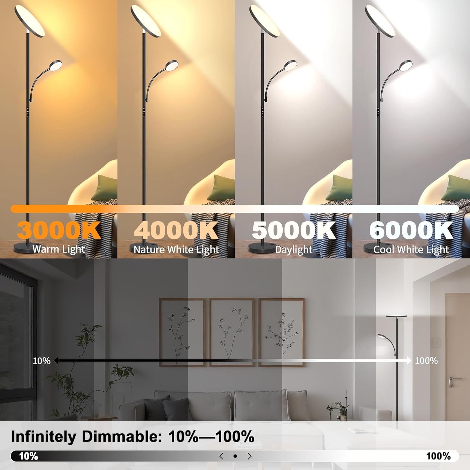 Floor Lamp-42W/4200LM Super Bright Floor Lamp, Dimmable 2-in-1 LED Floor Lamp for Bedroom, Torchiere Floor Lamps with Remote & Touch…