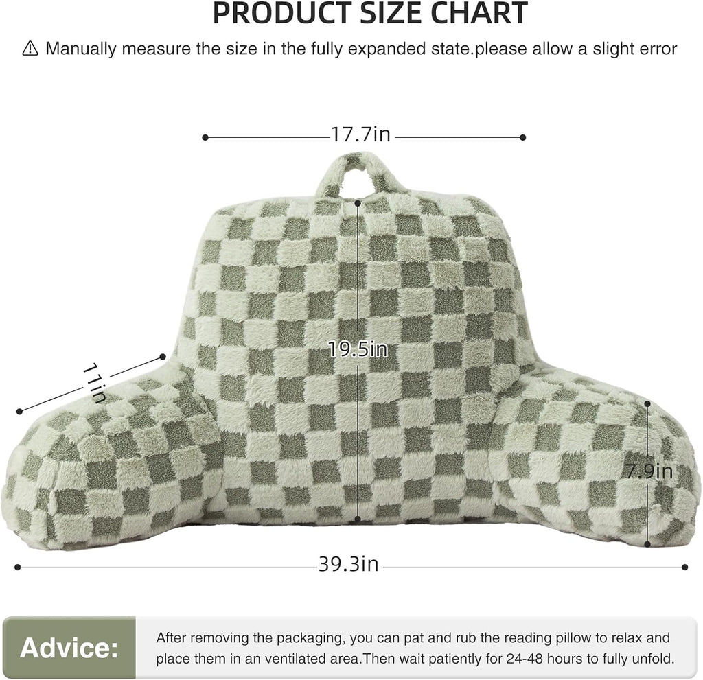 Aimuan Reading Pillow Checkered Bed Rest Wedge Backrest Checkerboard Pillow with Arms Back Support for Sitting Up in Bed Cushion Incline…
