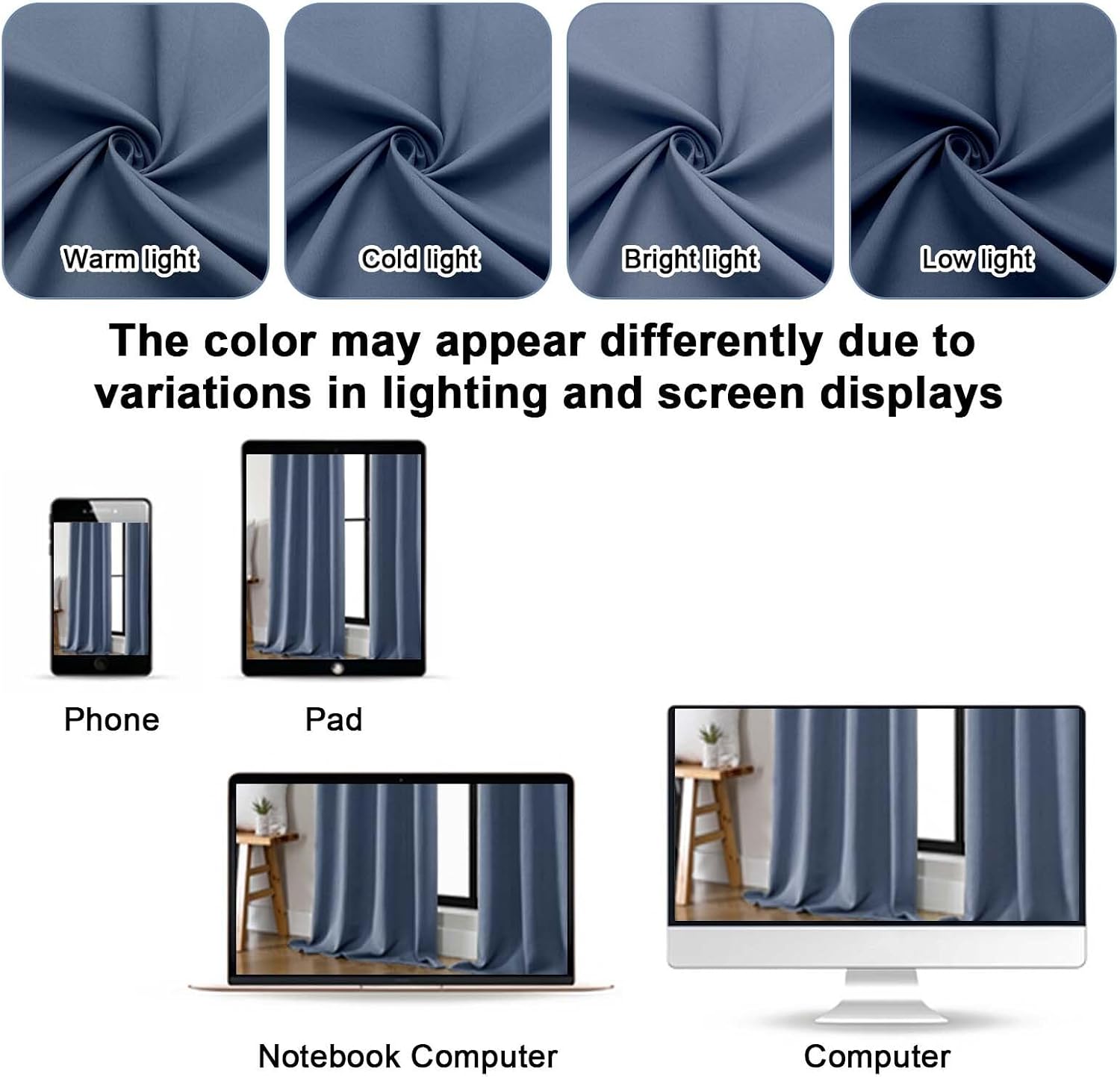 Gwine Denim Blue Blackout Curtains for Bedroom 90 inches Long 2 Panels Set, Solid Noise Reducing Thermal Insulated Blackout Curtains for…