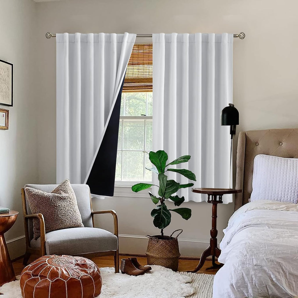 BGment Greyish White 100% Blackout Curtains 54 Inches Long with Black Liner, Rod Pocket and Back Tab Double Layer Room Darkening Thermal…