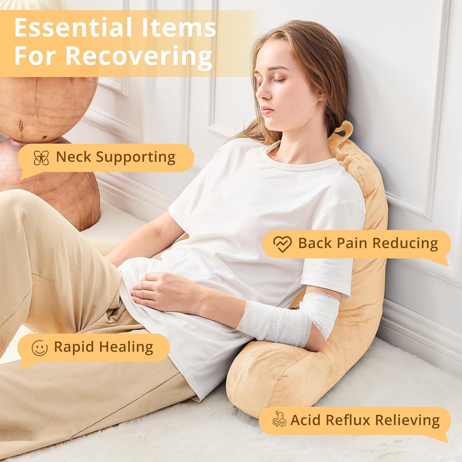 Sasttie Reading Pillow, Velvet Back Pillow for Bed Sitting Up, Adult Back-Rest Support Cushion with Arms for Sit Up on Couch, Sofa, and…